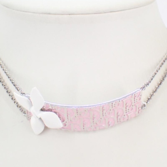 Christian Dior RARE trotter pink collar necklace silver w/ box and tags - Picture 1 of 6